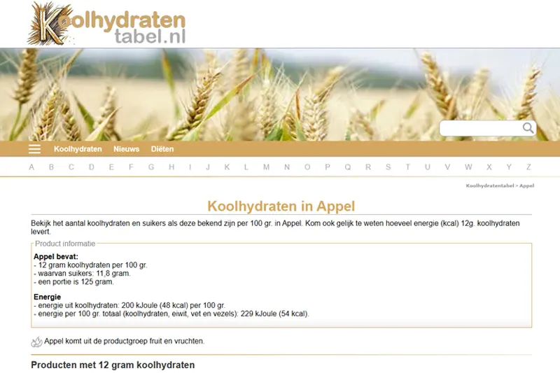 Project Koolhydratentabel